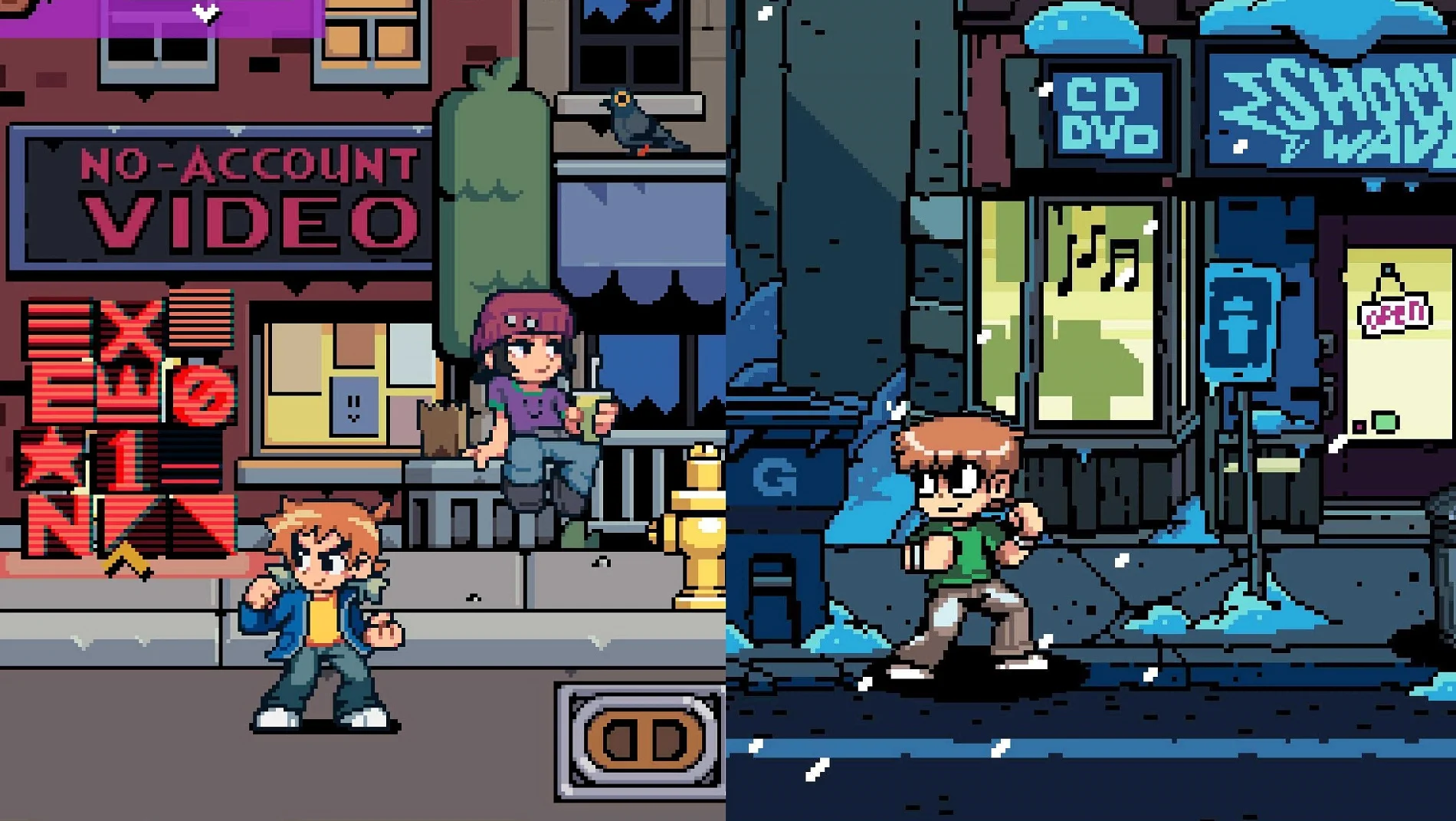Screenshots vergleichen das erste und zweite Scott Pilgrim-Spiel.