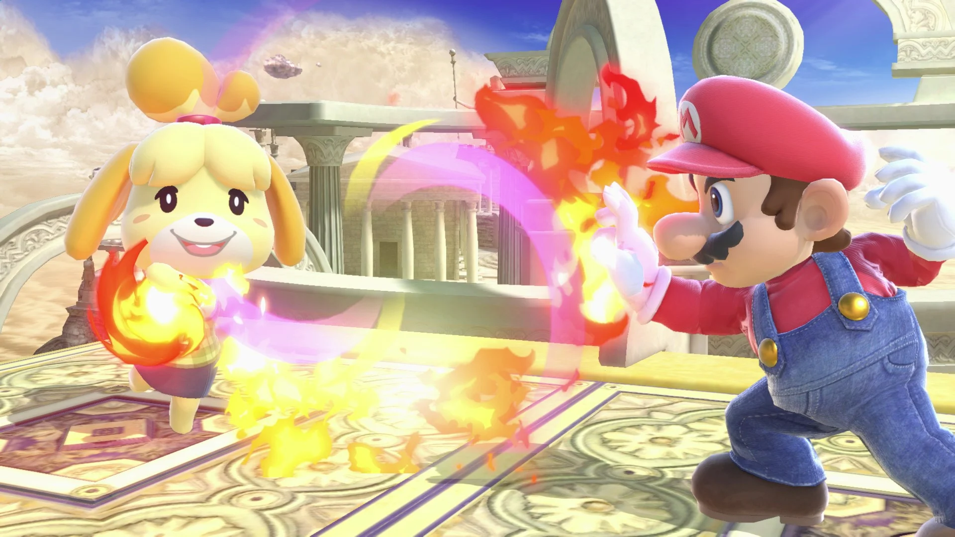 Mario kämpft gegen einen Dorfbewohner. 